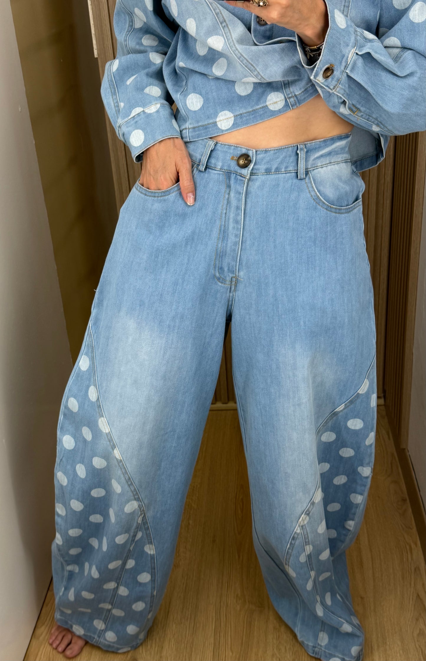 Conjunto Denim de Lunares Blancos para Mujer | Bellania