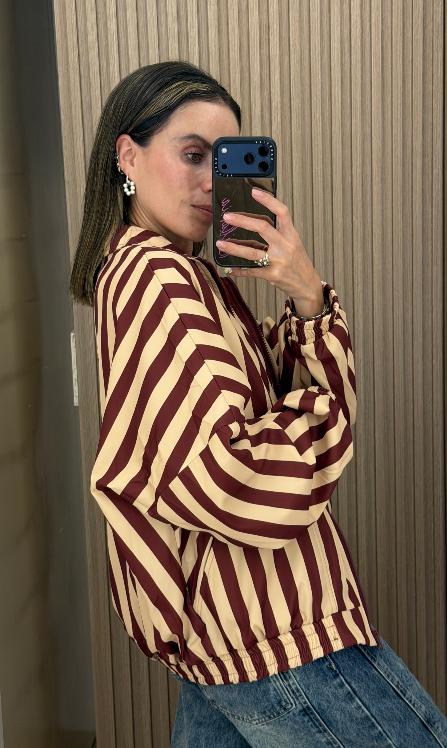 Abrigo a Rayas Color Vino para Mujer | Bellania