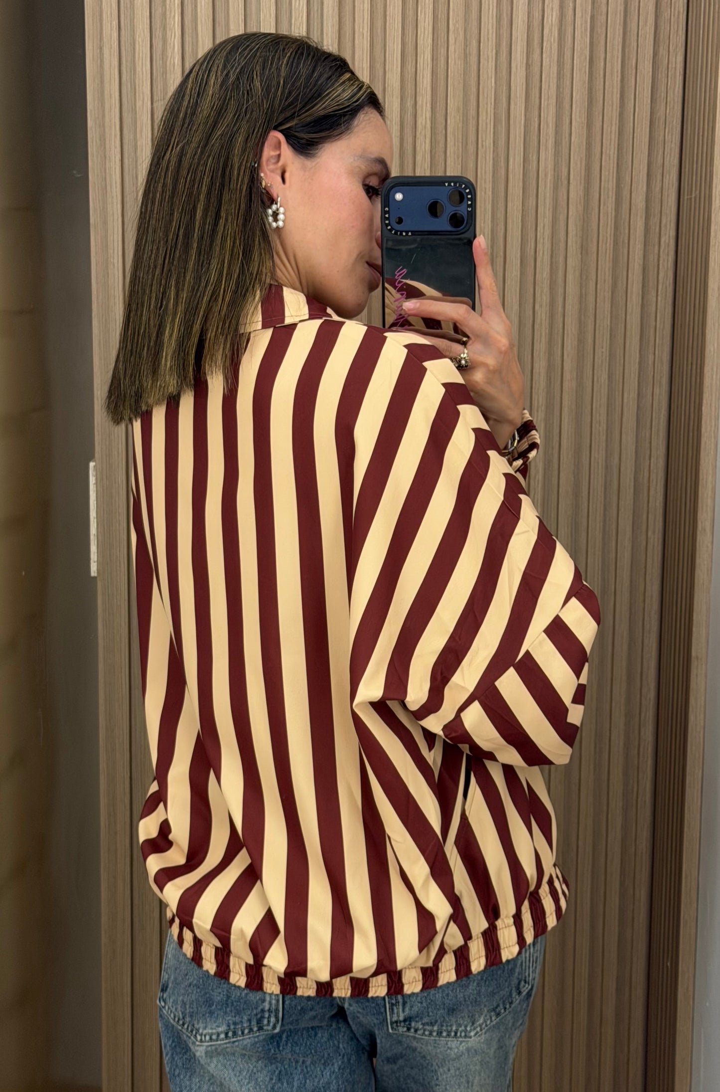 Abrigo a Rayas Color Vino para Mujer | Bellania