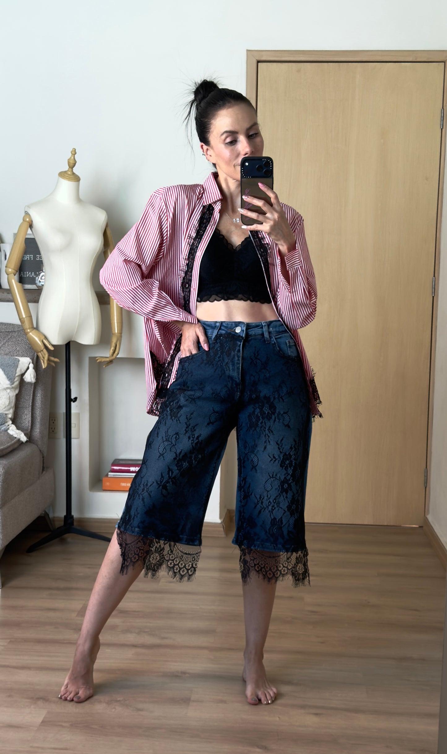 LACE DENIM JORTS
