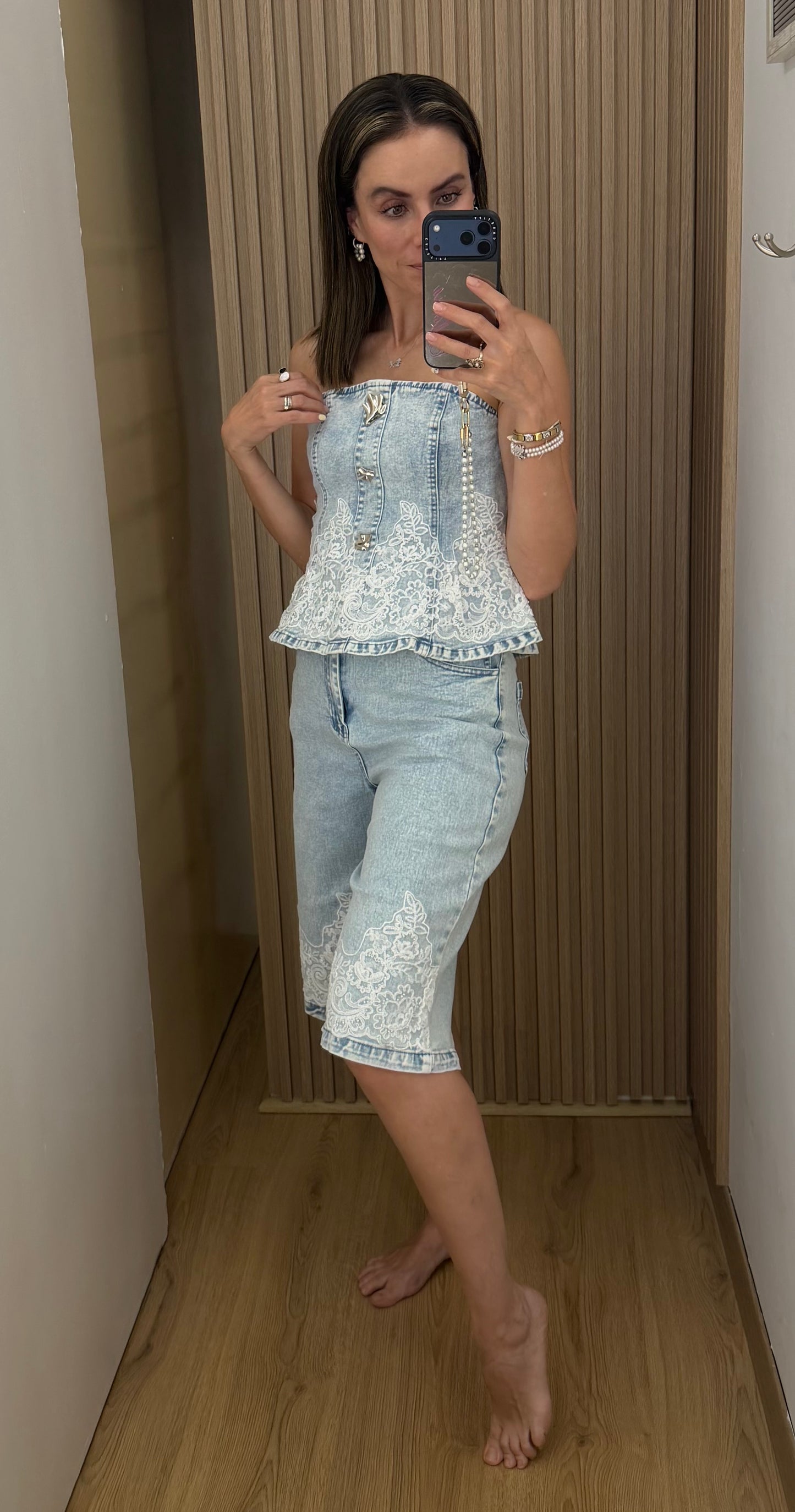 Conjunto Denim con Encaje Blanco para Mujer | Bellania