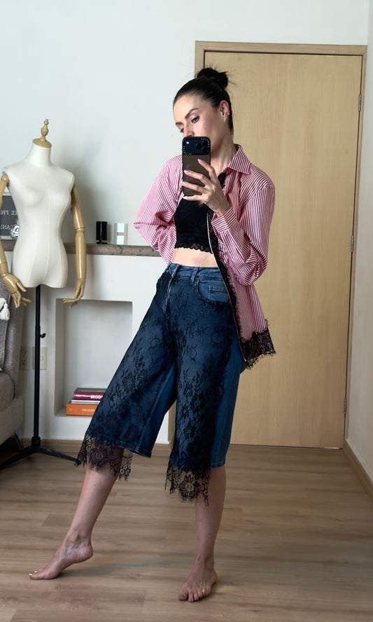 LACE DENIM JORTS