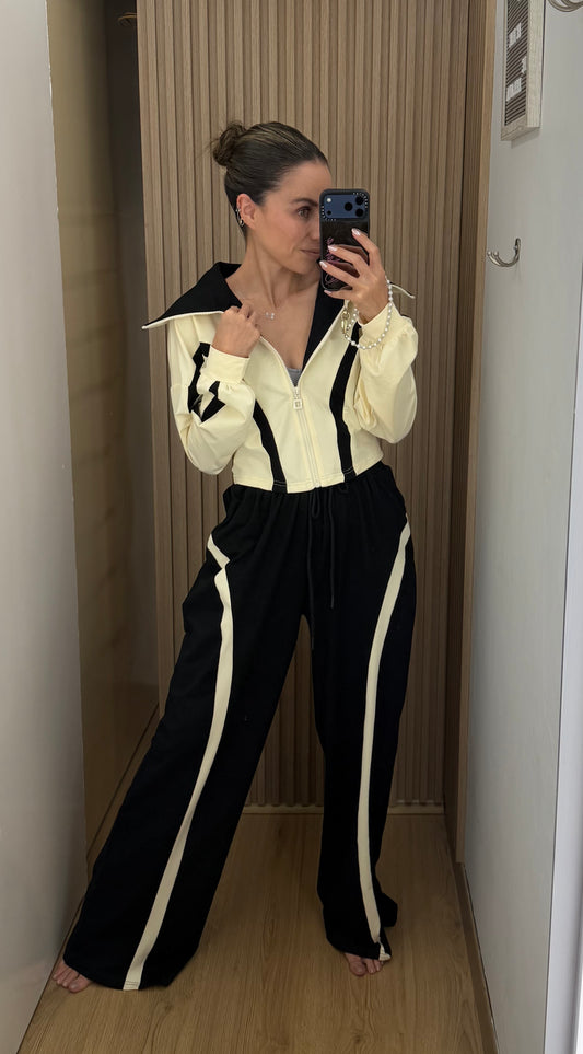 SET BLACK CREAM PANTS