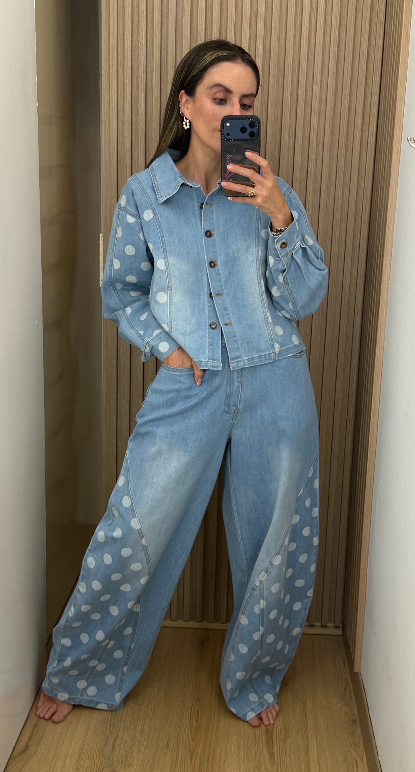 Conjunto Denim de Lunares Blancos para Mujer | Bellania