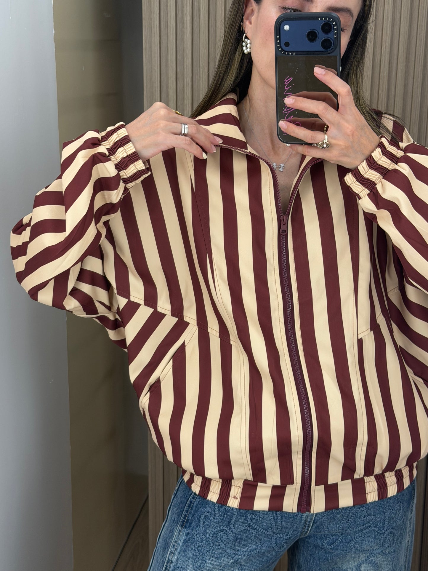 Abrigo a Rayas Color Vino para Mujer | Bellania