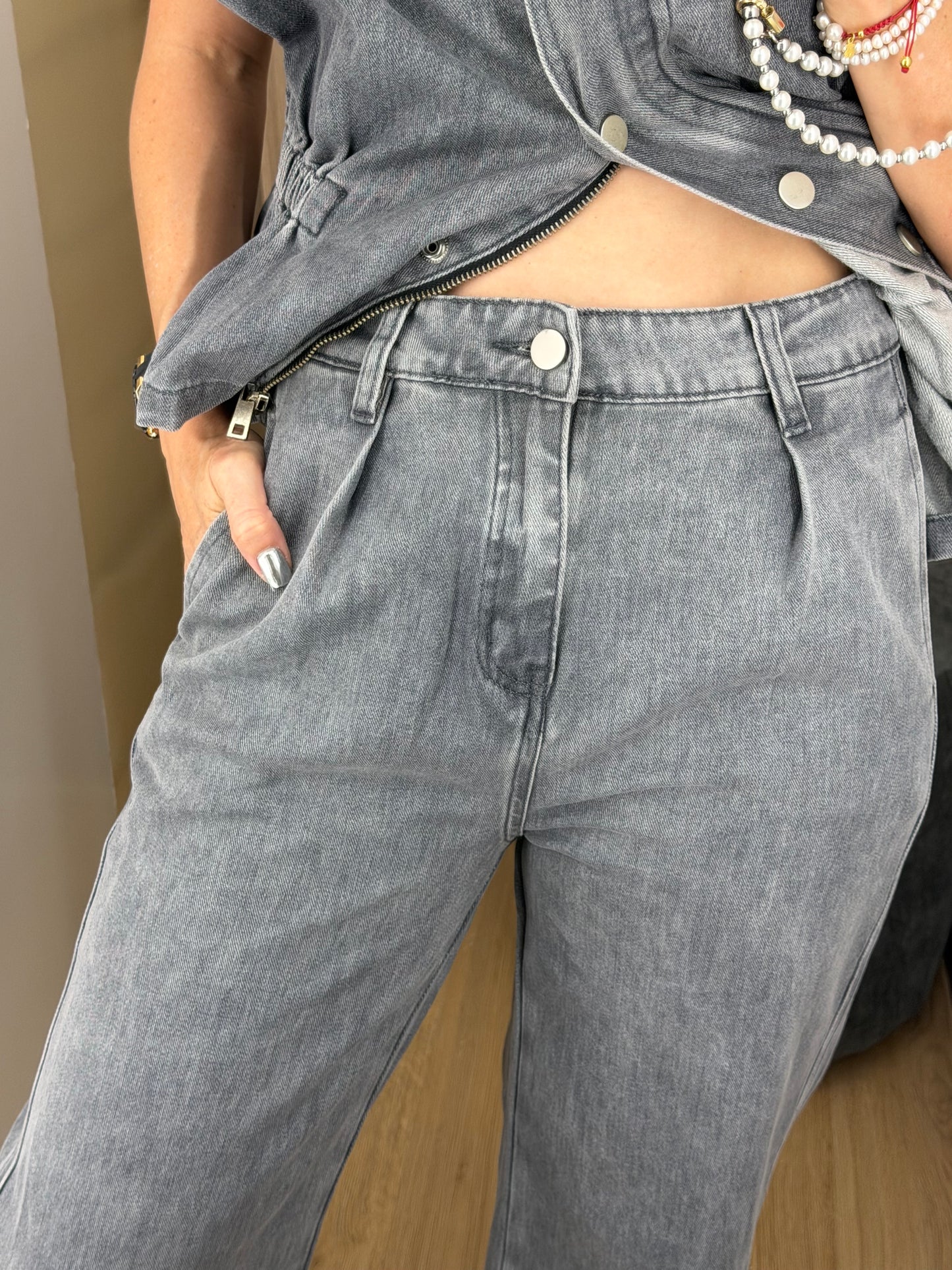 Set Denim Gris de Mezclilla Stretch para Mujer