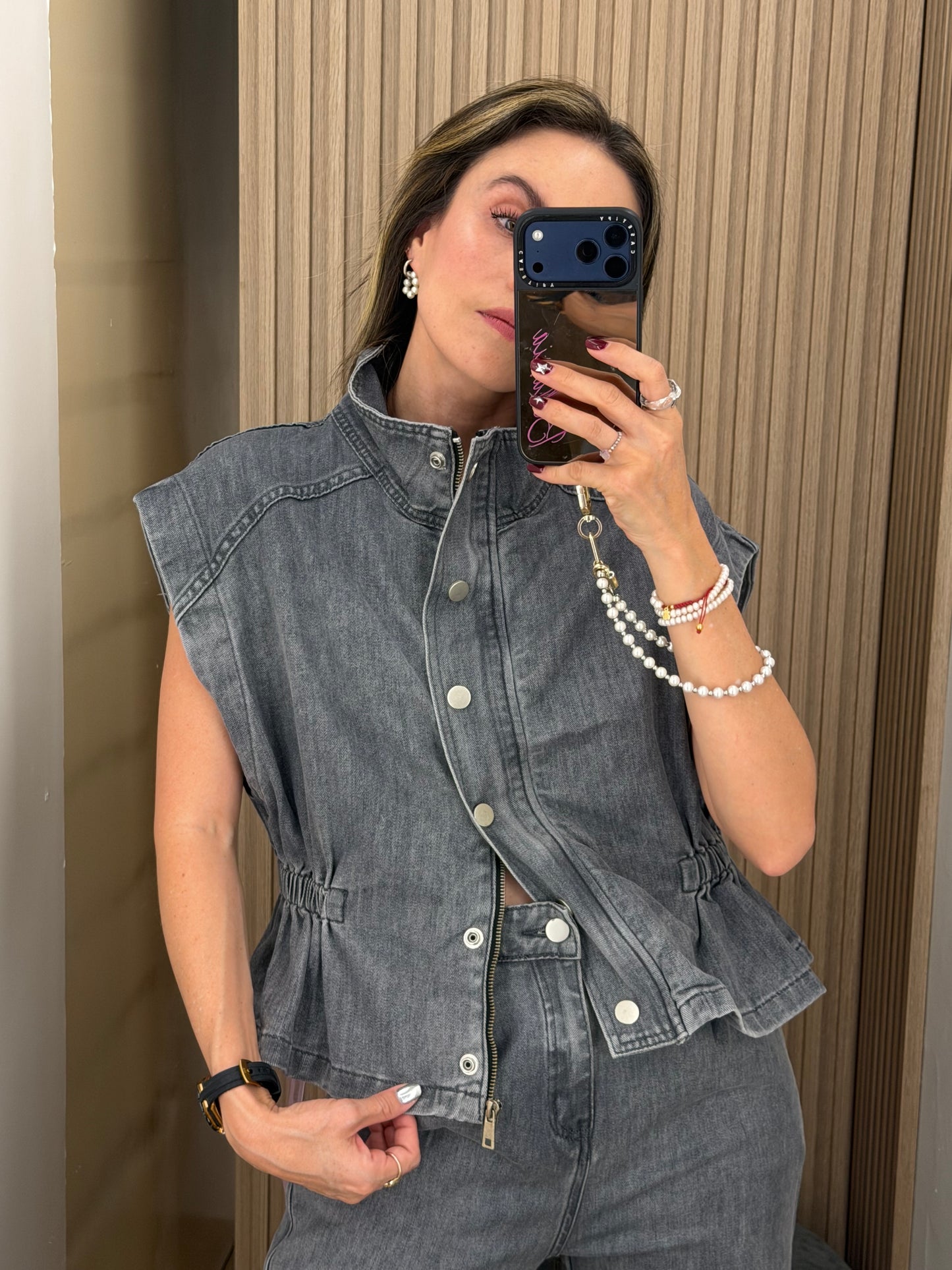 Set Denim Gris de Mezclilla Stretch para Mujer