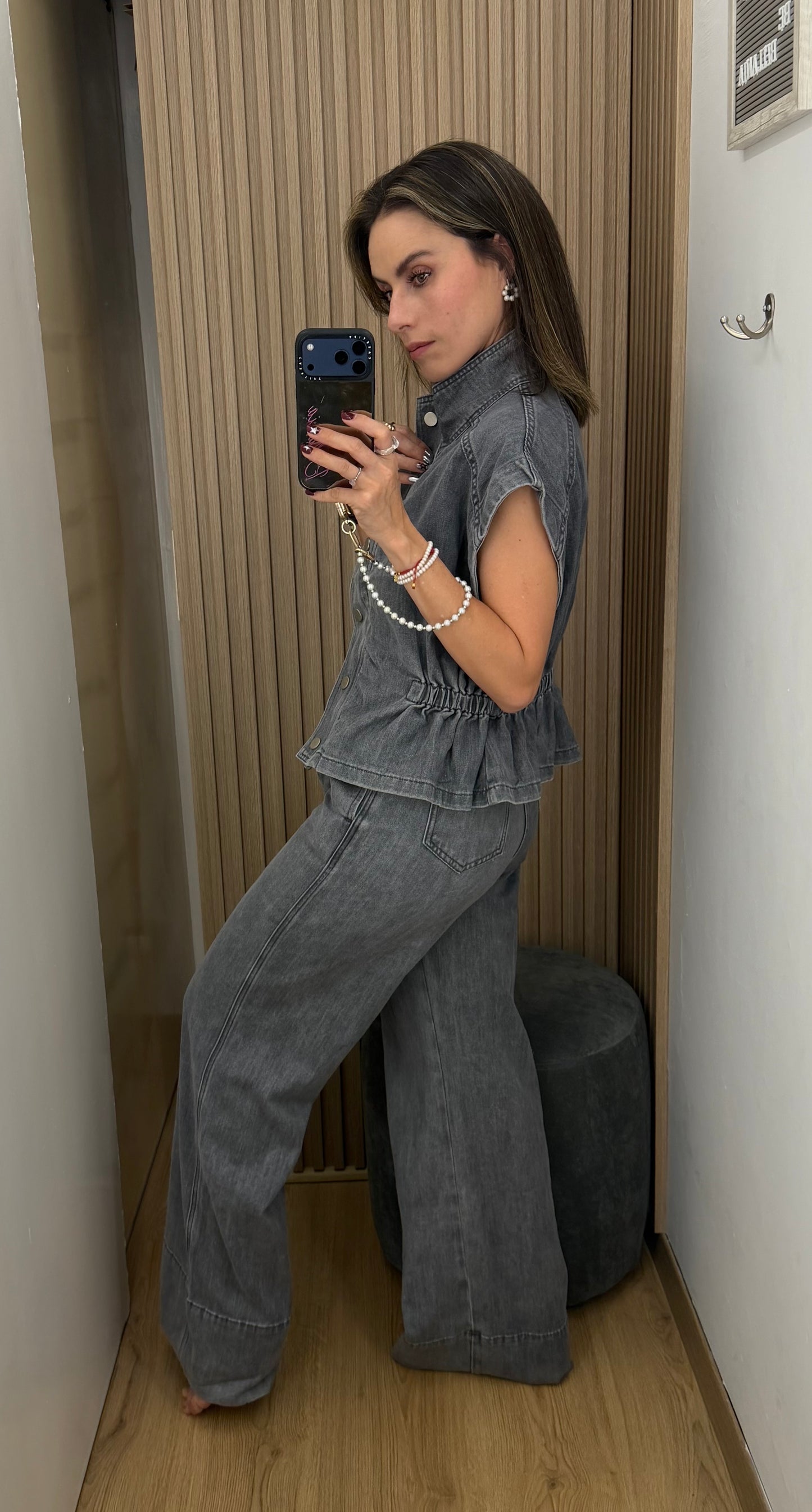 Set Denim Gris de Mezclilla Stretch para Mujer