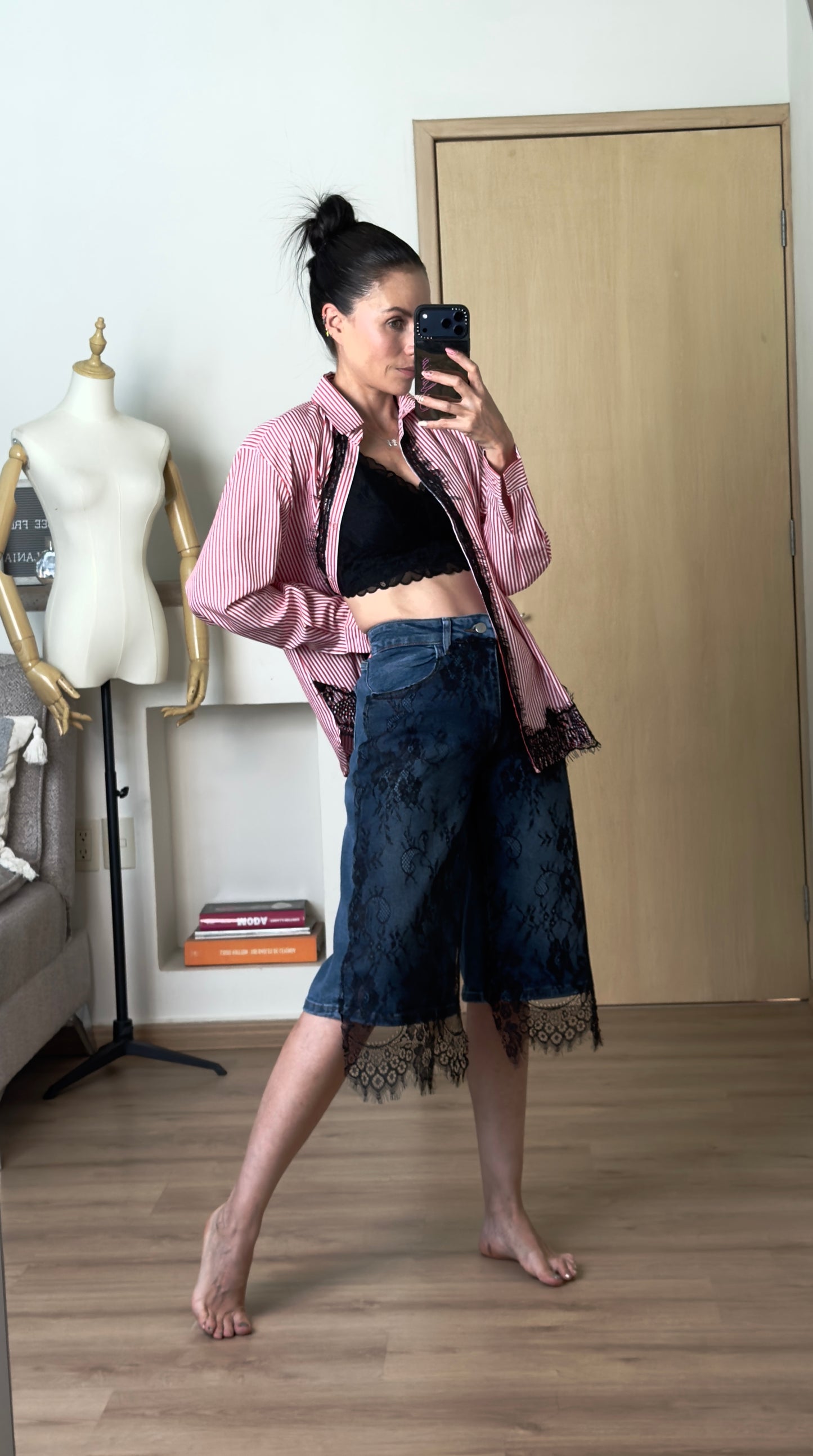 LACE DENIM JORTS