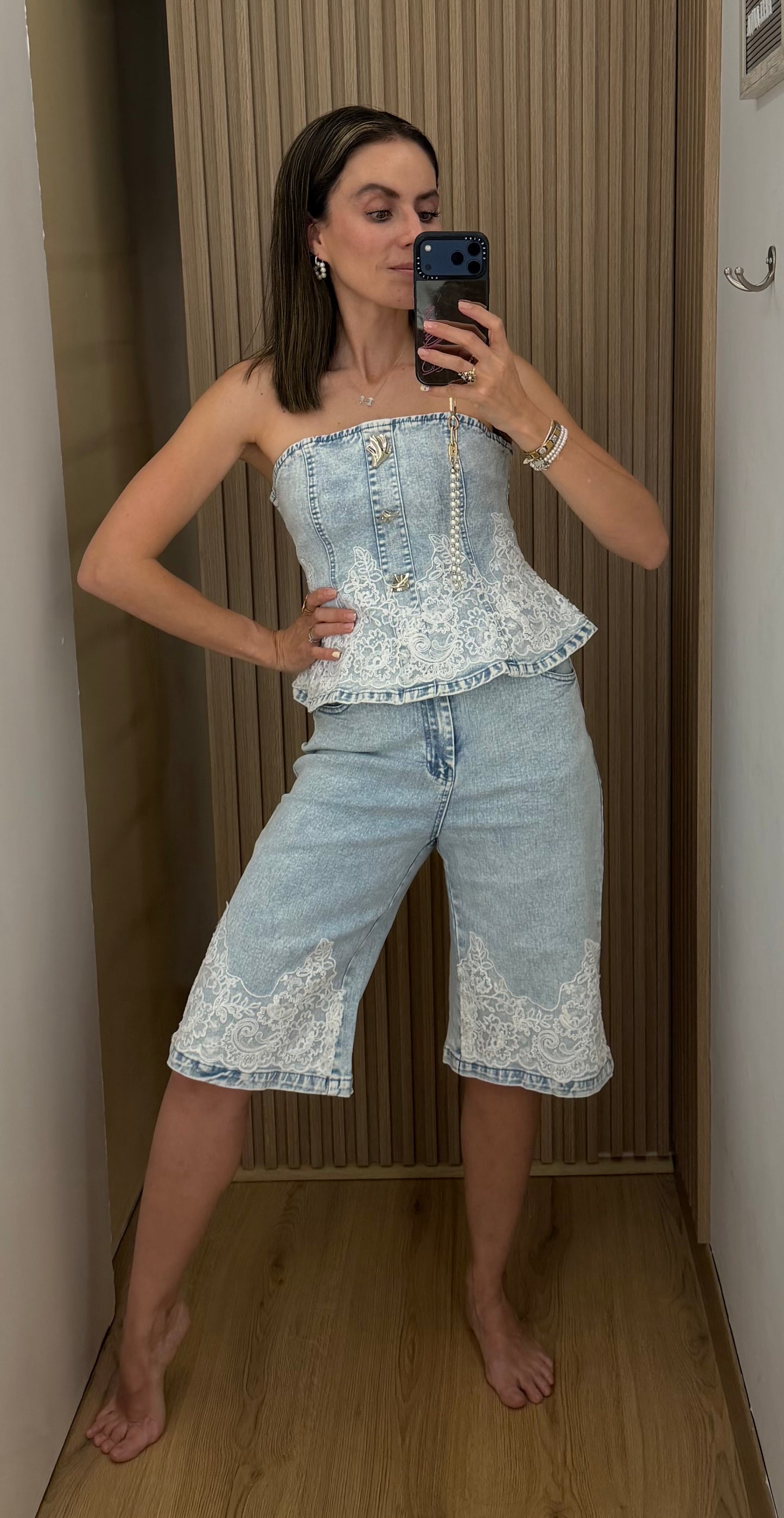 Conjunto Denim con Encaje Blanco para Mujer | Bellania