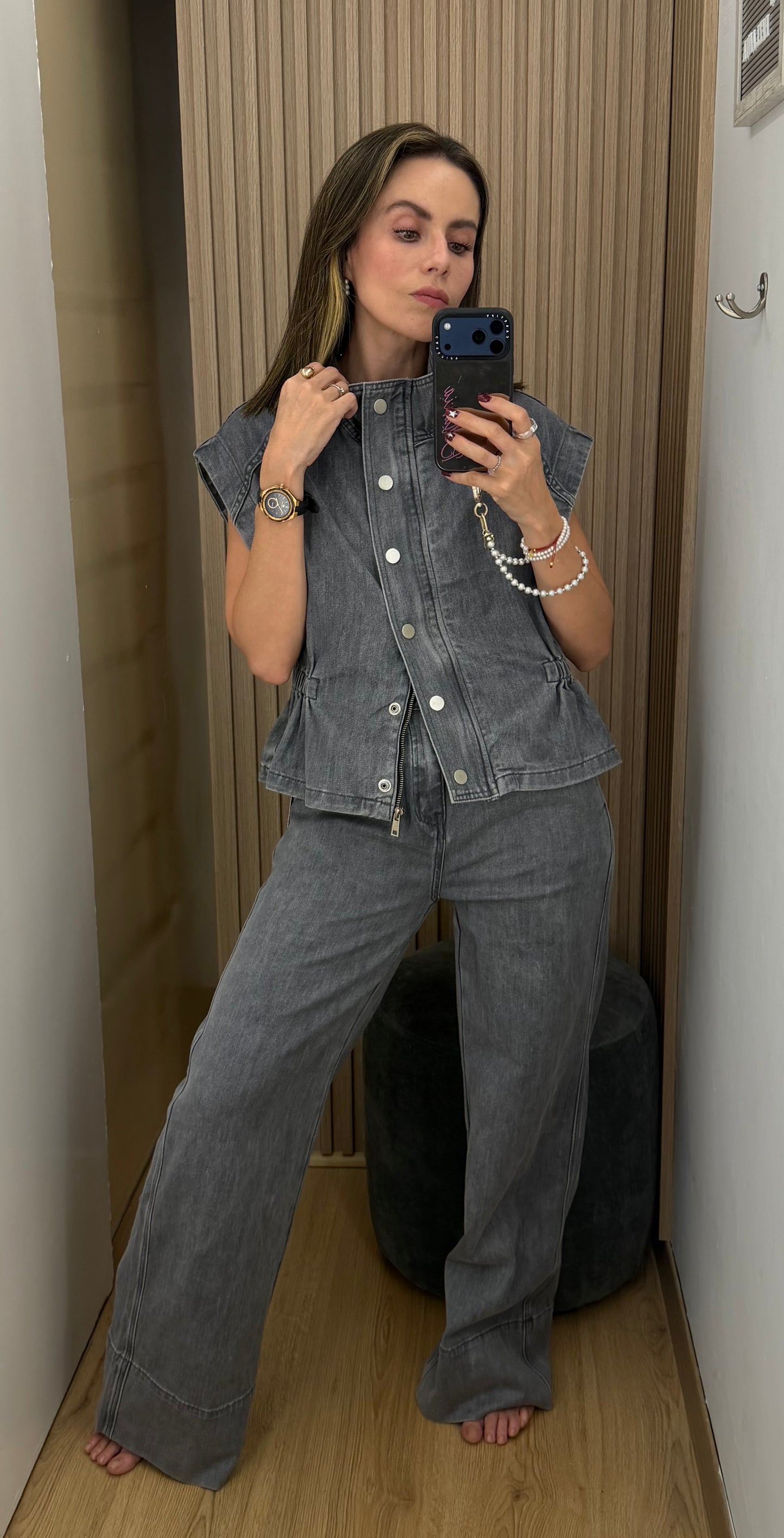 Set Denim Gris de Mezclilla Stretch para Mujer