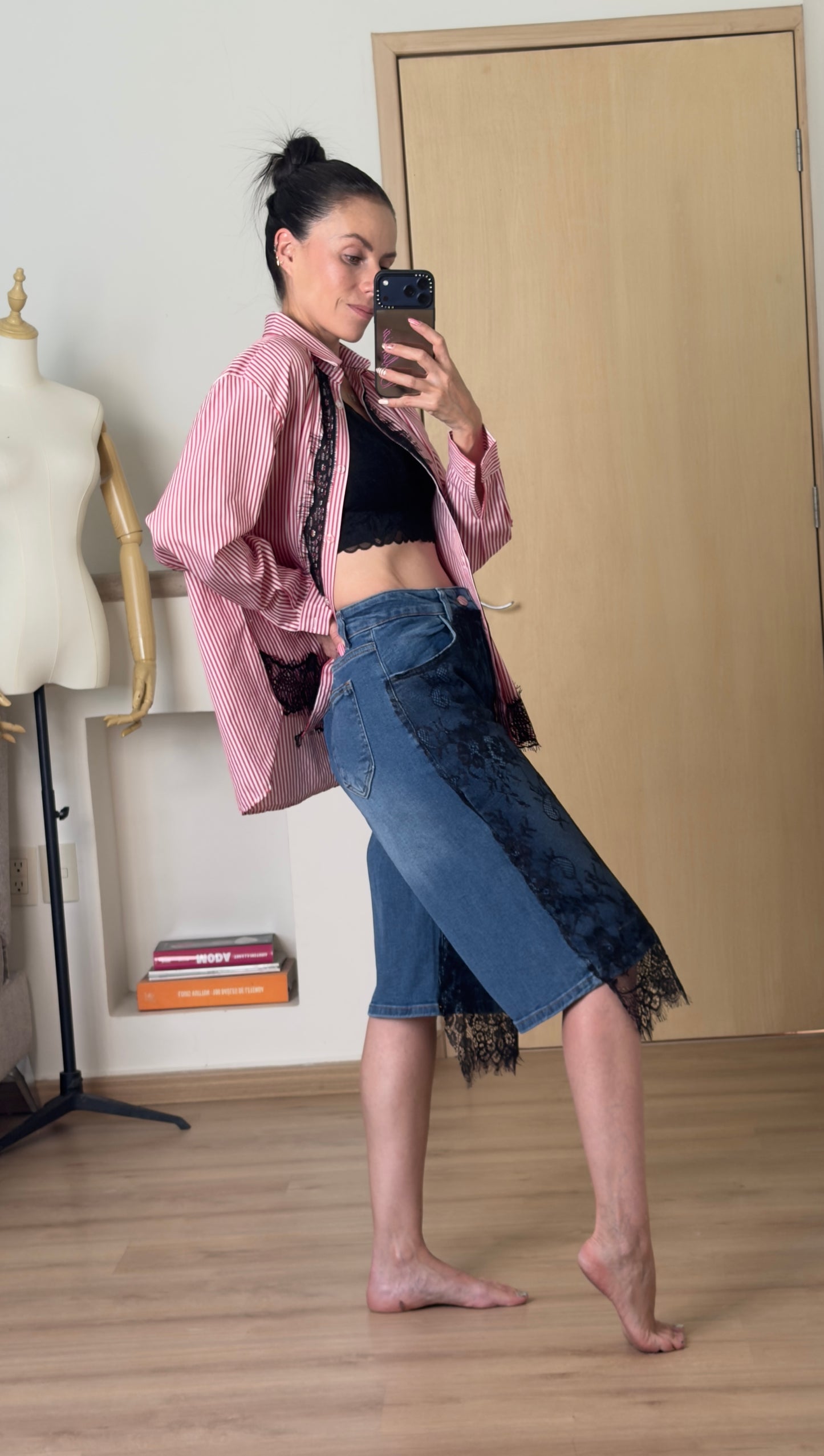 LACE DENIM JORTS