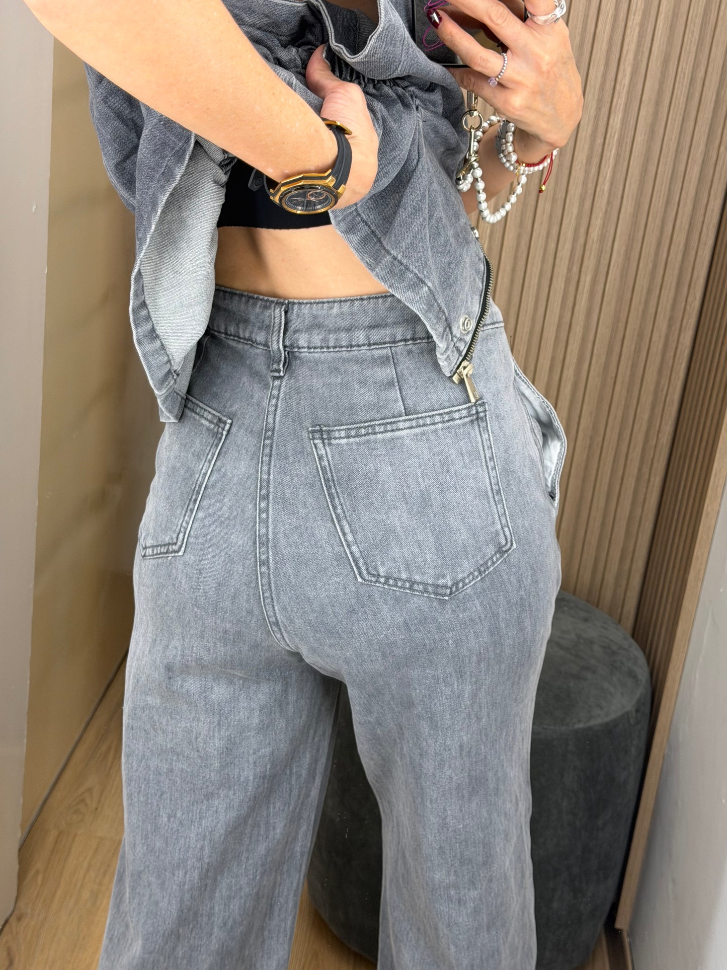 Set Denim Gris de Mezclilla Stretch para Mujer