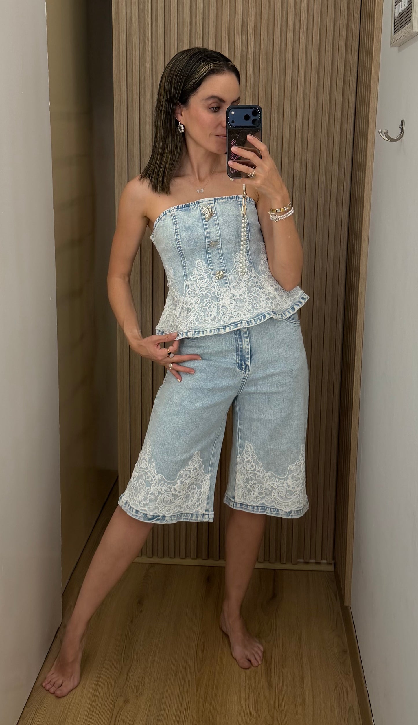 Conjunto Denim con Encaje Blanco para Mujer | Bellania