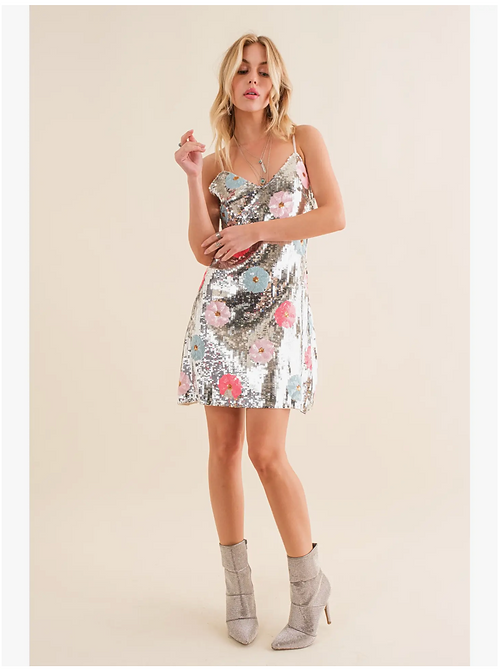 Mini vestido lentejuelas flores
