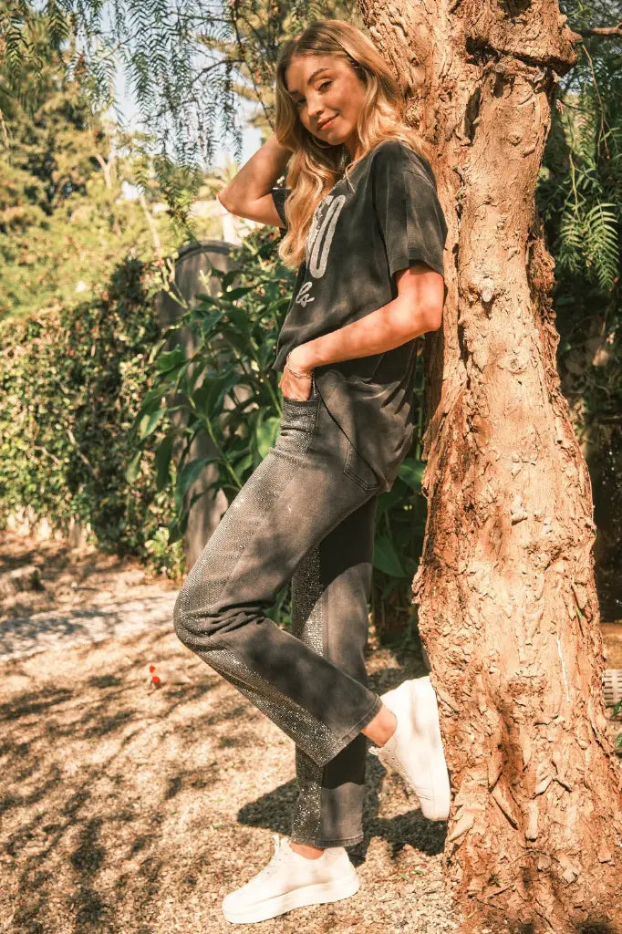 Pantalón denim stones black