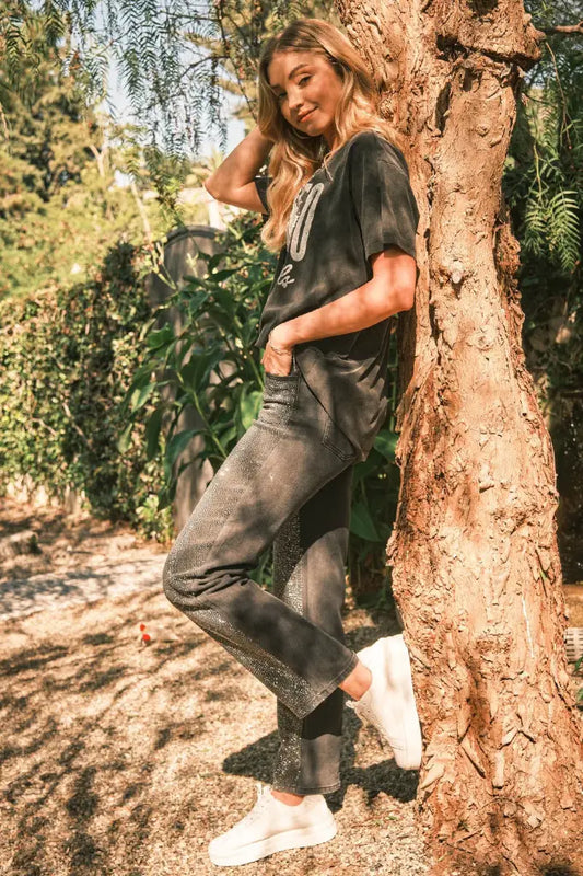 Pantalón denim stones black