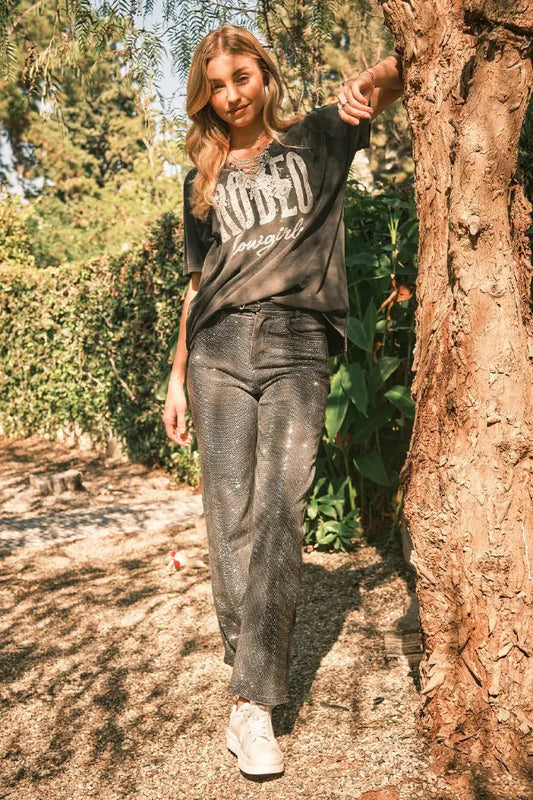 Pantalón denim stones black